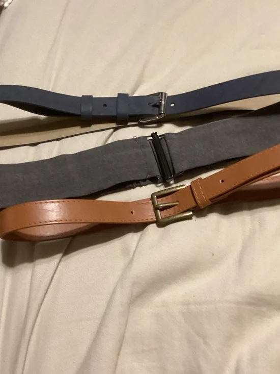 Three-Piece Women’s Belt Set — Navy, Gray, and Brown