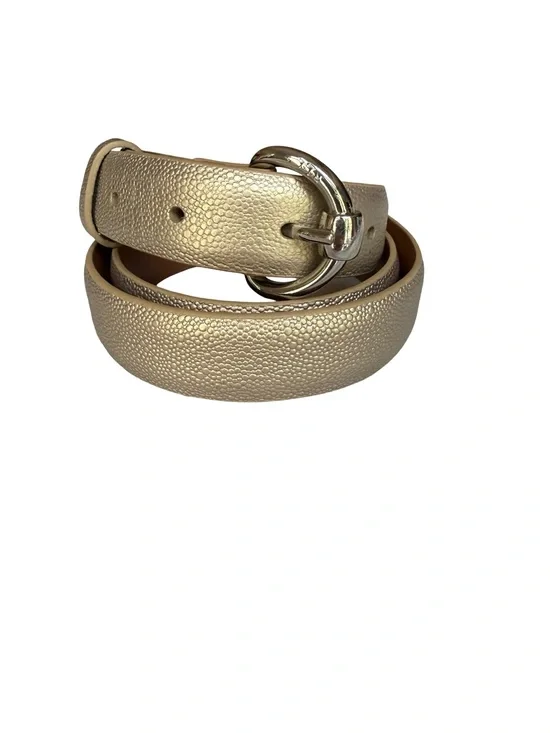 Lauren Ralph Lauren Gold Textured Leather Belt with Round Buckle Size Medium