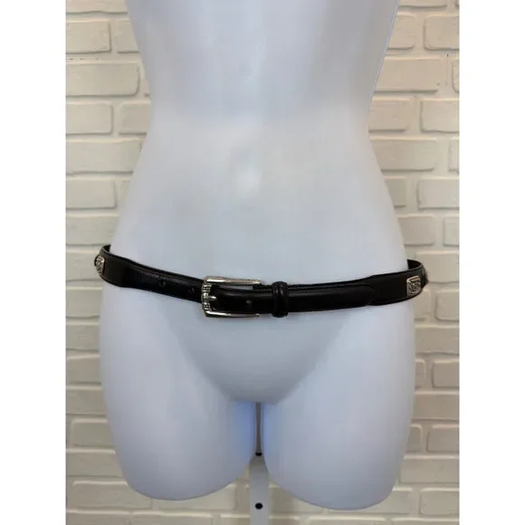 Fossil Western Concho Belt Black Leather Silver Buckle Small