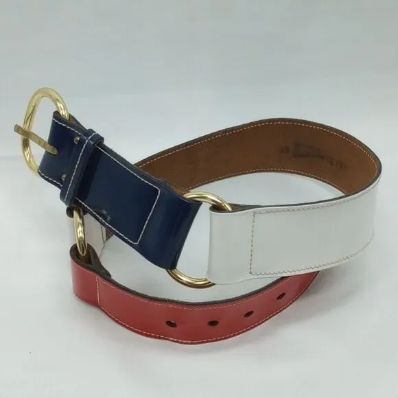 Vintage Handmade Red White and Blue Leather Calderon Belt