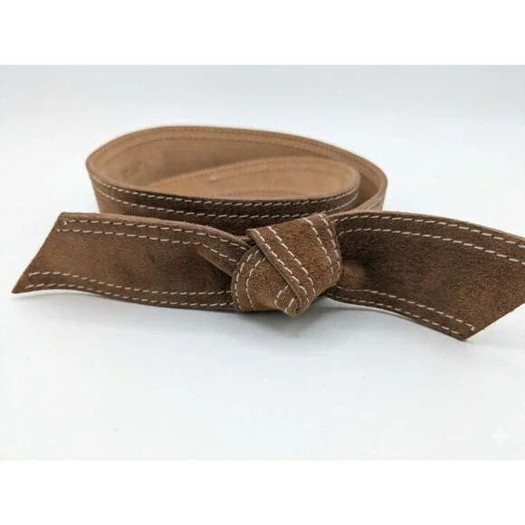 Vintage TANNER Italy Brown Suede Leather Knot Tie Accent Belt Size Large 37