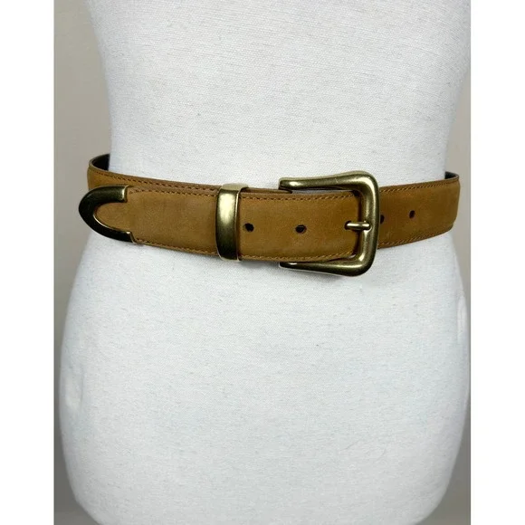 Lejon Belt Women S Tan Nubuck Leather Nordstrom Brass Buckle Tip USA VTG 80s 90s