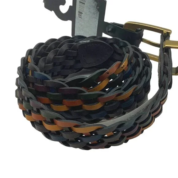 Leather Blend Woven Braided‎ Belt Women XL Multicolor Red Green Blue Western