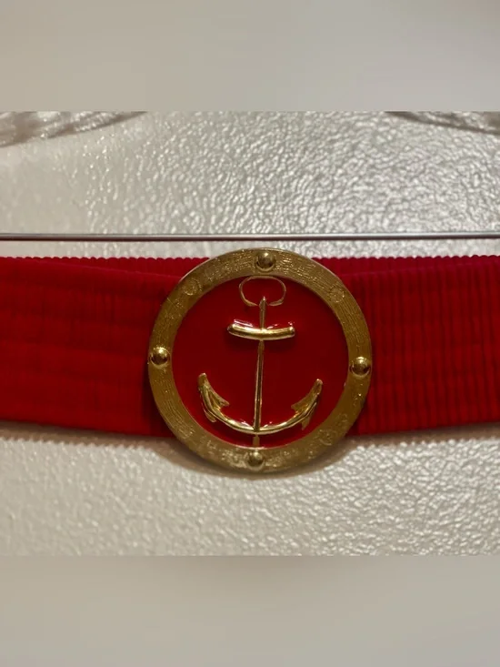 Vintage Red Nautical Anchor Belt with Gold Accent