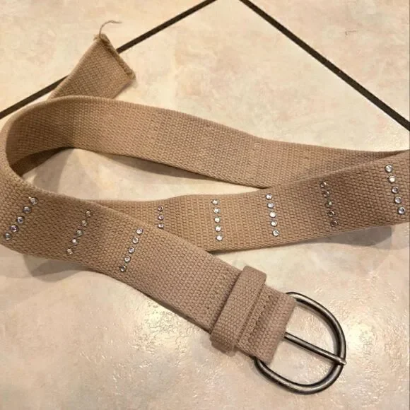 Woven Belt with Rhinestone Studs Tan