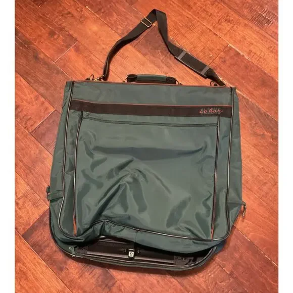 Vintage Color Blocke Green Folding Garment Bag Zipper Cross Shoulder 46