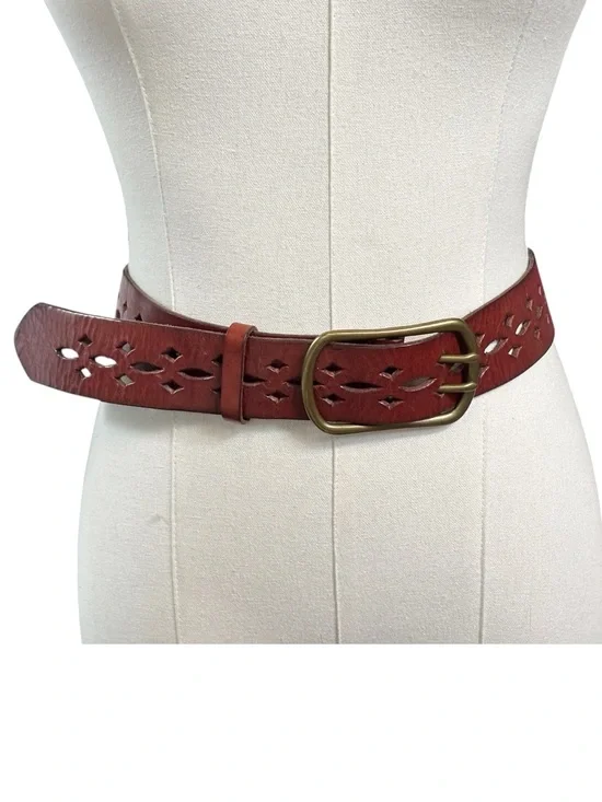 J. crew vintage hand made in England cut out design leather belt solid brass | S