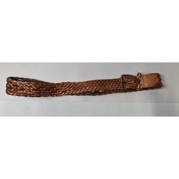 Womens Genuine Leather Braided Belt Metallic Bronze Copper Woven Boho Medium