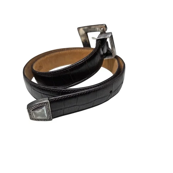 Barse Santa Fe Dark Brown Croc Embossed Italian Leather Western Belt Small
