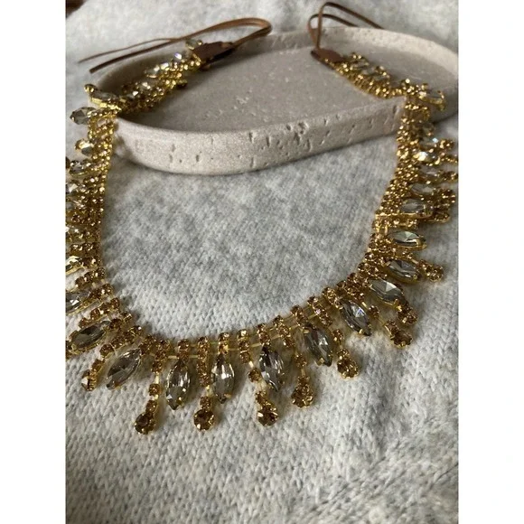 Gold Tone Rhinestone Fringe Belt Tie Boho Statement Bling Glam Festival y2K