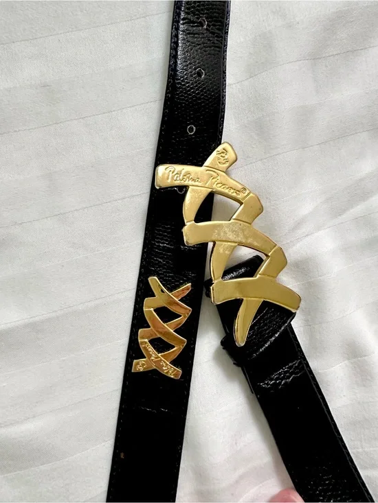 Paloma Picasso Triple Kiss Leather Belt with Gold Signature