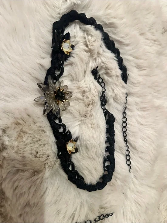 Anne Fontaine Braided Chain Belt with Crystal Flower Accents. Statement piece!