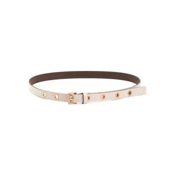 NWT AllSaints Ivory and Gold Leather Casual Eyelet Belt Sz XL