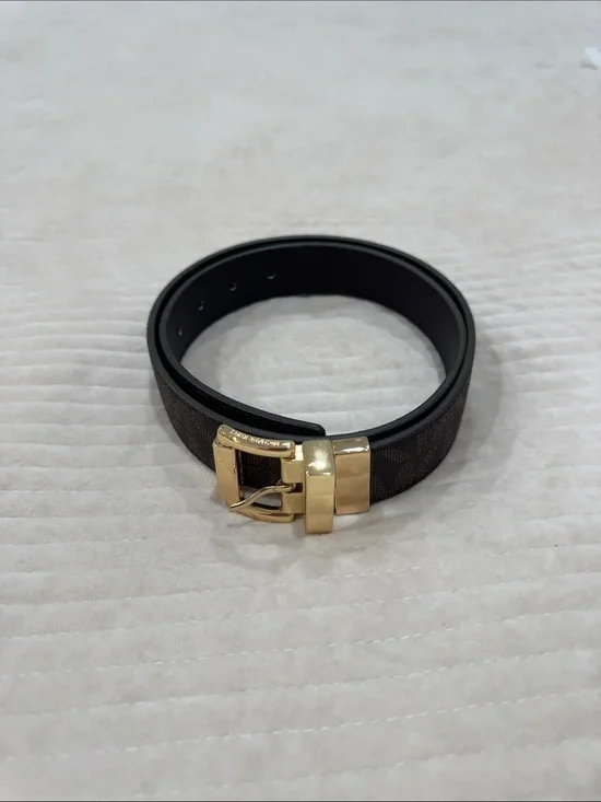 Michael Kors Women's Leather Belt with Gold Buckle Reversible