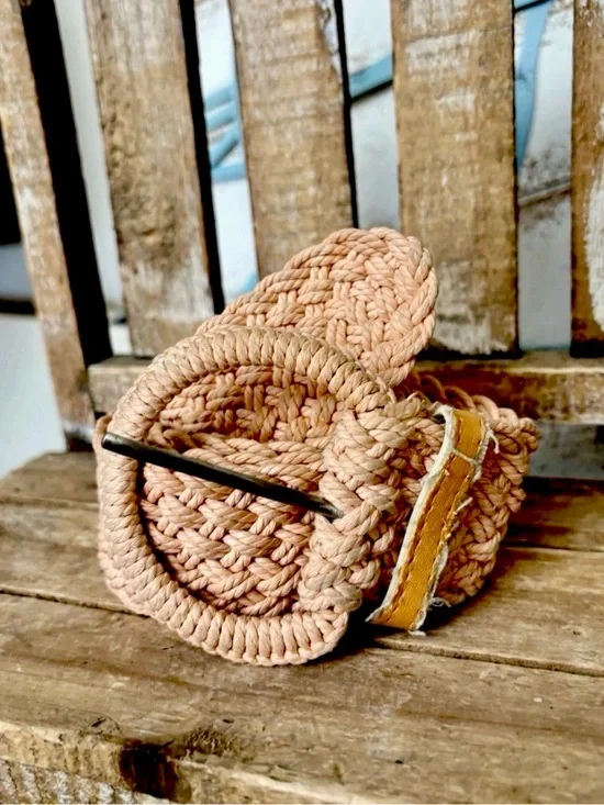 Vintage Peach Woven Braided Belt Woven Boho  90s Sz M 42”
