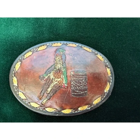 Vintage Tony Lama Leather Belt Buckle #4809 Barrel Racing Cowgirl Rodeo