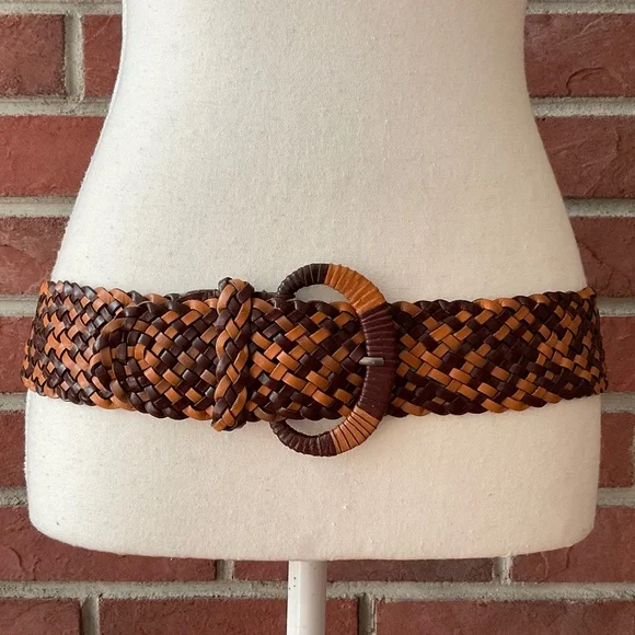 Lucky Brand Brown Tan Braided Woven Leather Boho Belt Size S/M NWOT
