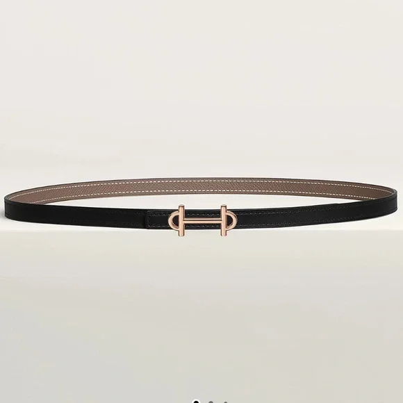 Hermes Women’s 13mm Reversible Leather Belt w/Gamma Buckle in Rose Gold