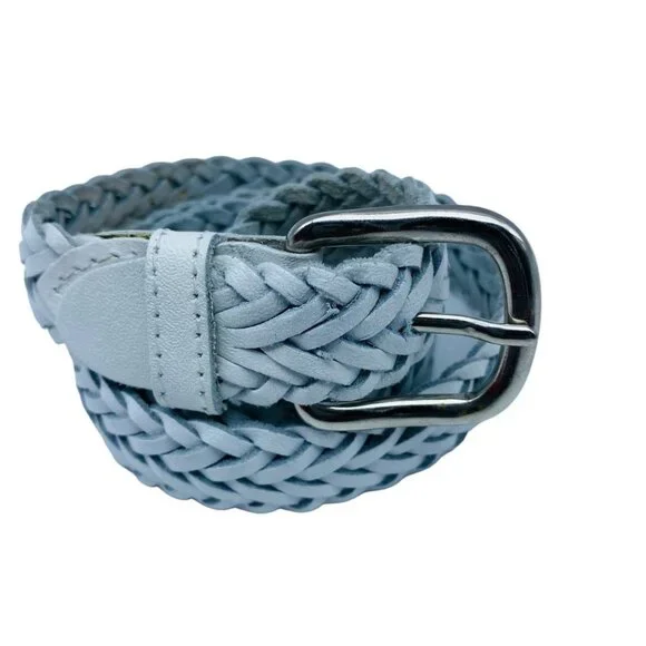Vintage Women Interwoven Braided White Genuine Leather Belt Sz Small/‎ Medium