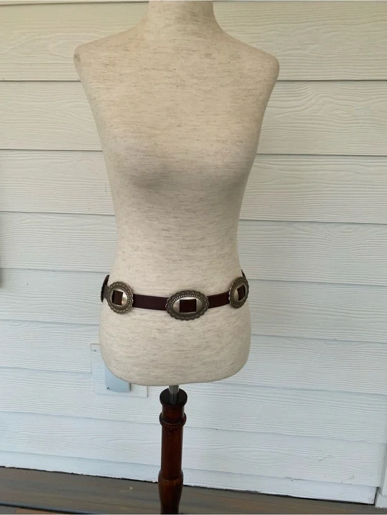 Vintage Ralph Lauren Brown Leather Belt with Silver Conchos