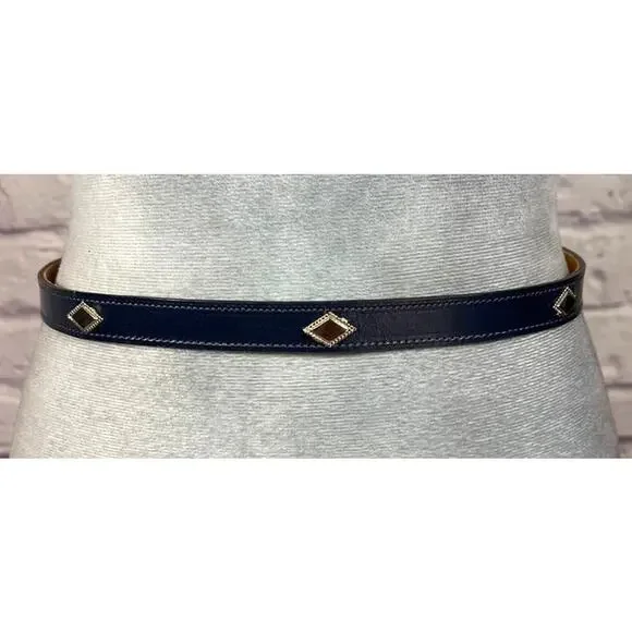 Vintage DunDee Retro Western Blue Leather Belt with Diamond Conchos