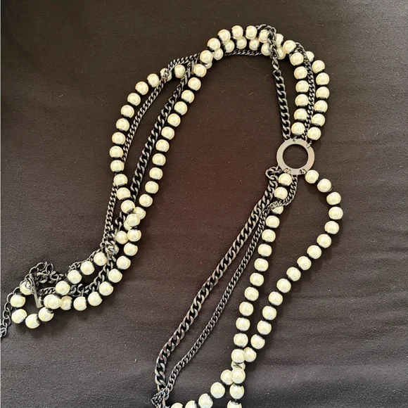 ZARA Pearl Chain Waist Belt Black & White Statement Belt