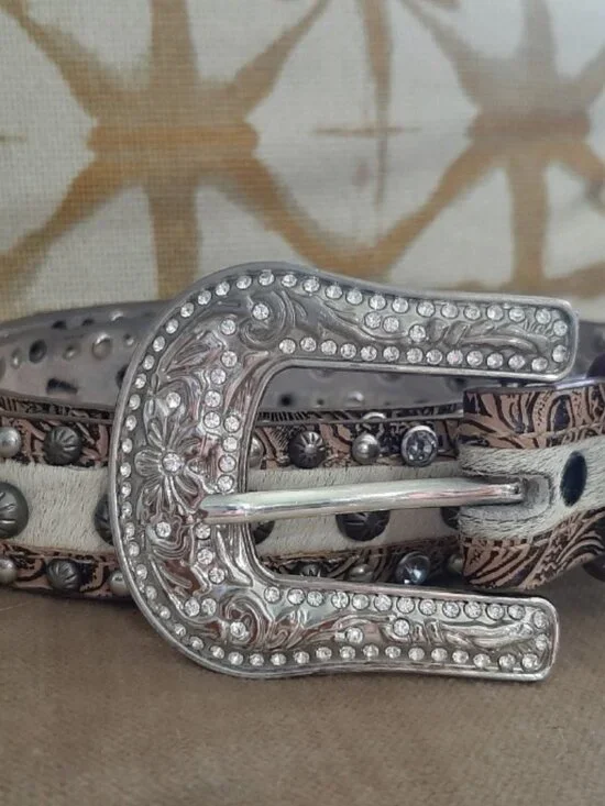 Angel ranch high end leather cow hide tlrhinwstonw Studded cowgirl belt Texas 30