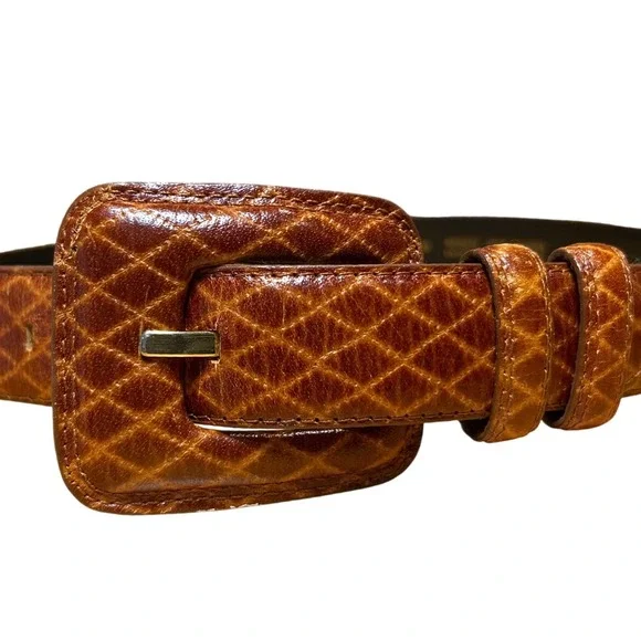 VTG‎ Liz Claiborne Diamond Stitch Leather Belt Honey Brown Size Medium