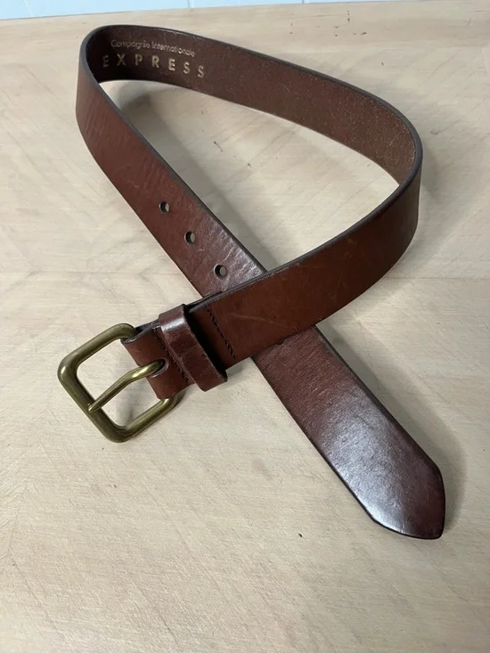 Express Women's Brown Italian Leather Belt with Brass Buckle Size @
