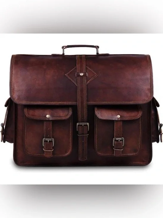 Vintage Laptop Bag for Men Full Grain Large Leather Messenger bag 18 