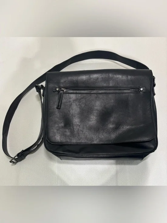 Aldo Black Leather-Look Messenger Bag