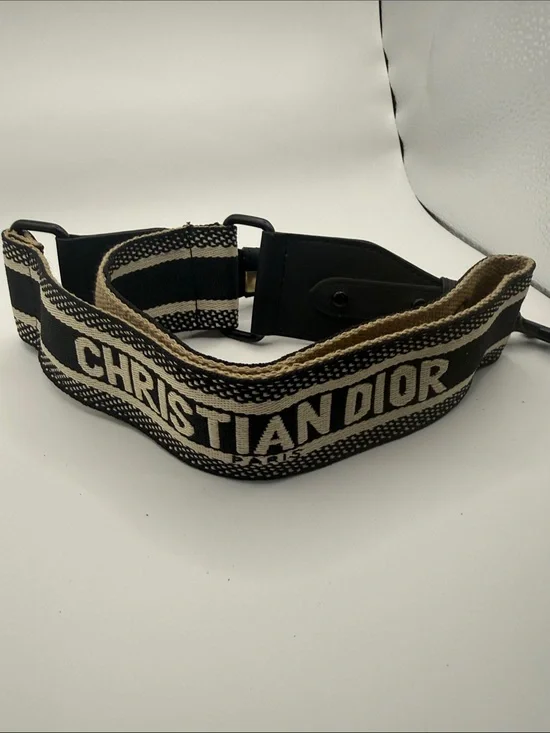 Dior Black and Beige CHRISTIAN DIOR Adjustable Woven Shoulder Strap
