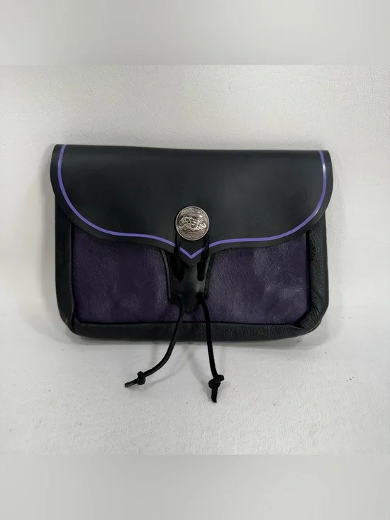 Renboots Black & Purple Leather Merchant Pouch Medieval Ren-Fest Cosplay Bag