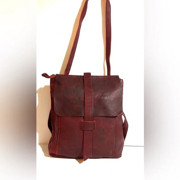 Handmade vintage unisex Elegant Burgundy  distressed  Leather Crossbody Bag