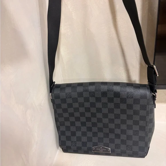 Black Checkered Messenger Bag - Men's Shoulder Bag
