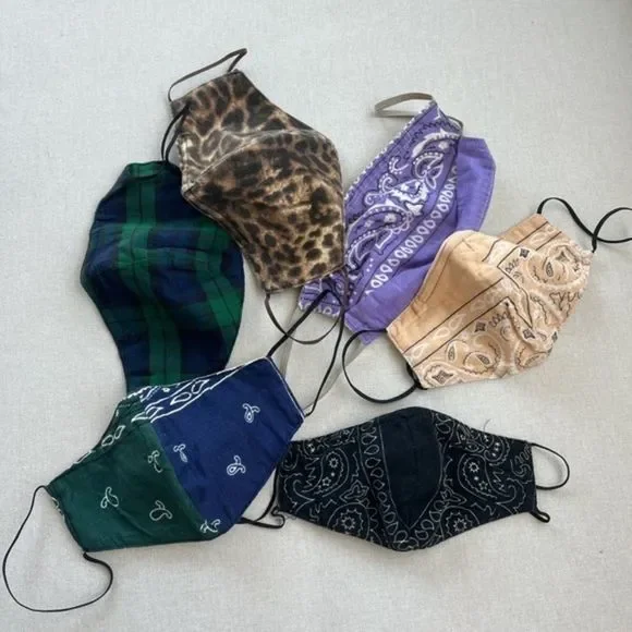 Bandana plaid print‎ face mask lit handmade upcycled cotton bundle​