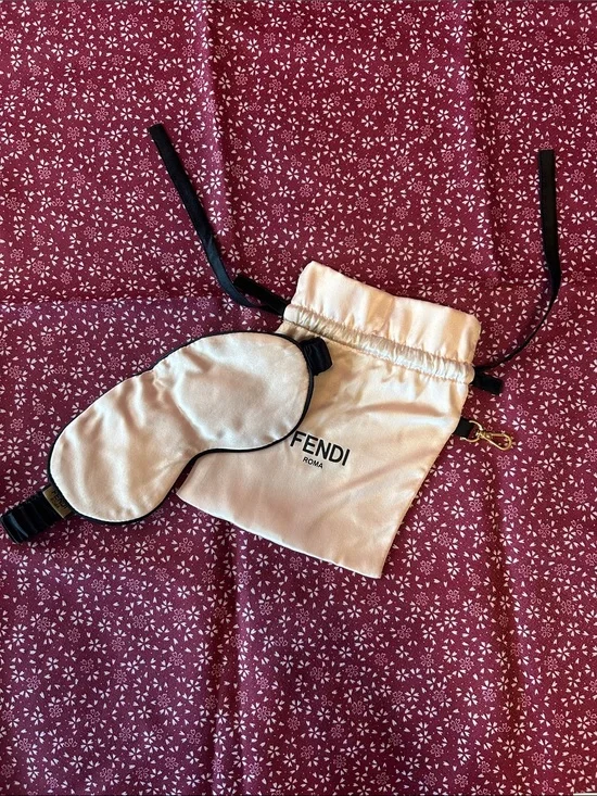 Fendi Reversible Pale Pink 100% Silk Eye Mask with Branded Pouch