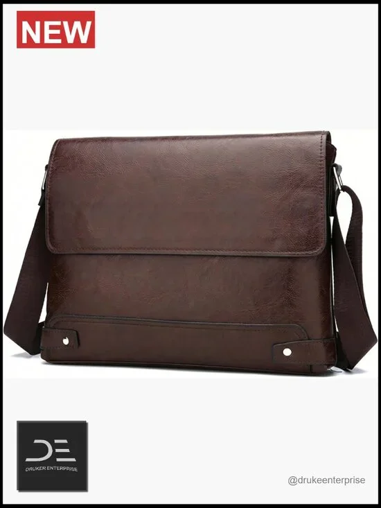 Vintage PU Leather Messenger Bag - Slim Crossbody Shoulder Bag for Work Travel