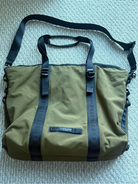 Timbuk2 Olive Green Canvas Messenger Bag with Black Straps