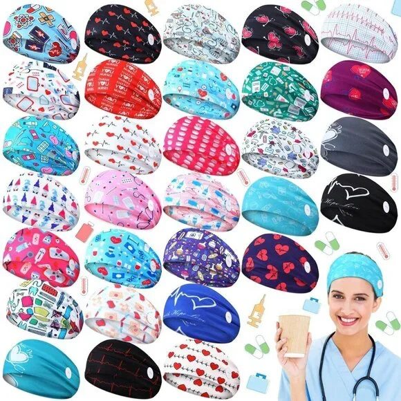 Nursing Headbands Cotton Polyester Elastic Non Slip With Buttons for Masks