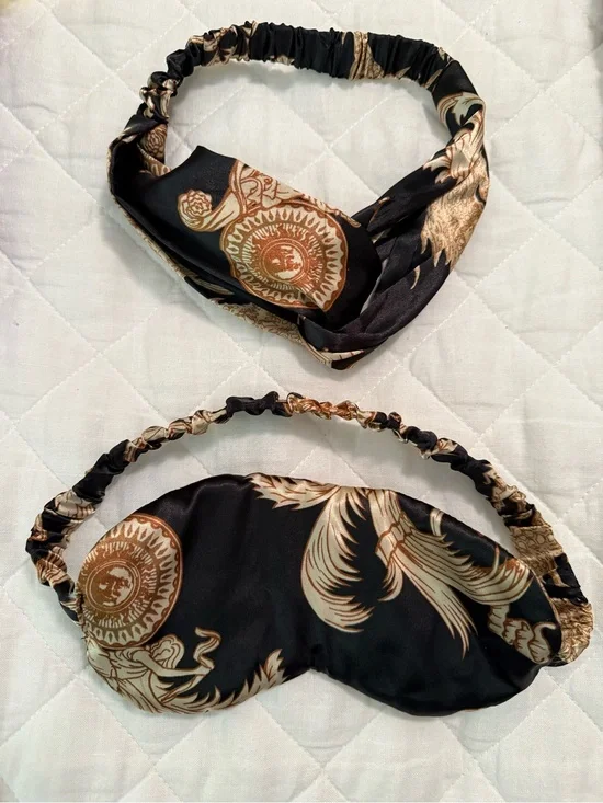 Black & Gold Satin Headband and Sleep Mask Set