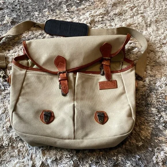Lands' End Canvas Messenger Bag in Khaki with Brown Trim