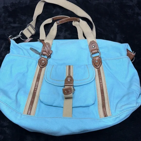FOSSIL Soft Turquoise Canvas Shoulder Crossbody Messenger Bag