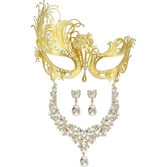 Masquerade Mask Set Women Jewelry Halloween Venetian Costume Party Accessory