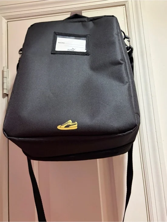 NWT Puma Black Shoe Bag with Gold Logo with detachable strap