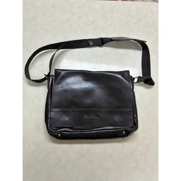 Robert Graham Brown Leather Messenger Bag Crossbody Mosaic Lining Mens LaptopBag