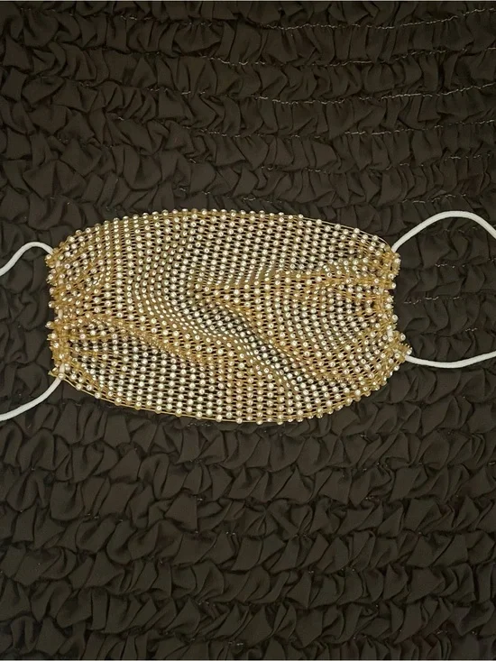 Gold Beaded Fashion Face Mask - Women Accessories