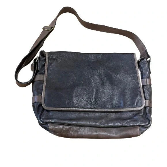 Cole Haan Two-Tone Brown Distressed Pebbled Leather Messenger Bag - Unisex