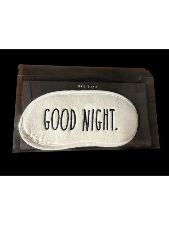 Rae Dunn “GOOD NIGHT” Sleep Mask White Cotton Black Embroidered Text New
