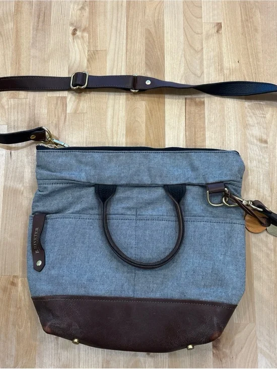 R. Riveter Otto Carry All Shoulder Bag Canvas Leather Trim Top Handle Dog Tag